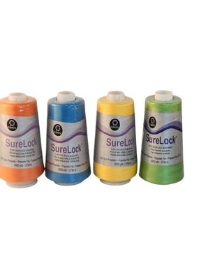 Coats SureLock Overlock Machine Thread 4-Pack 3000 Yards Each Orange Blue Yellow
